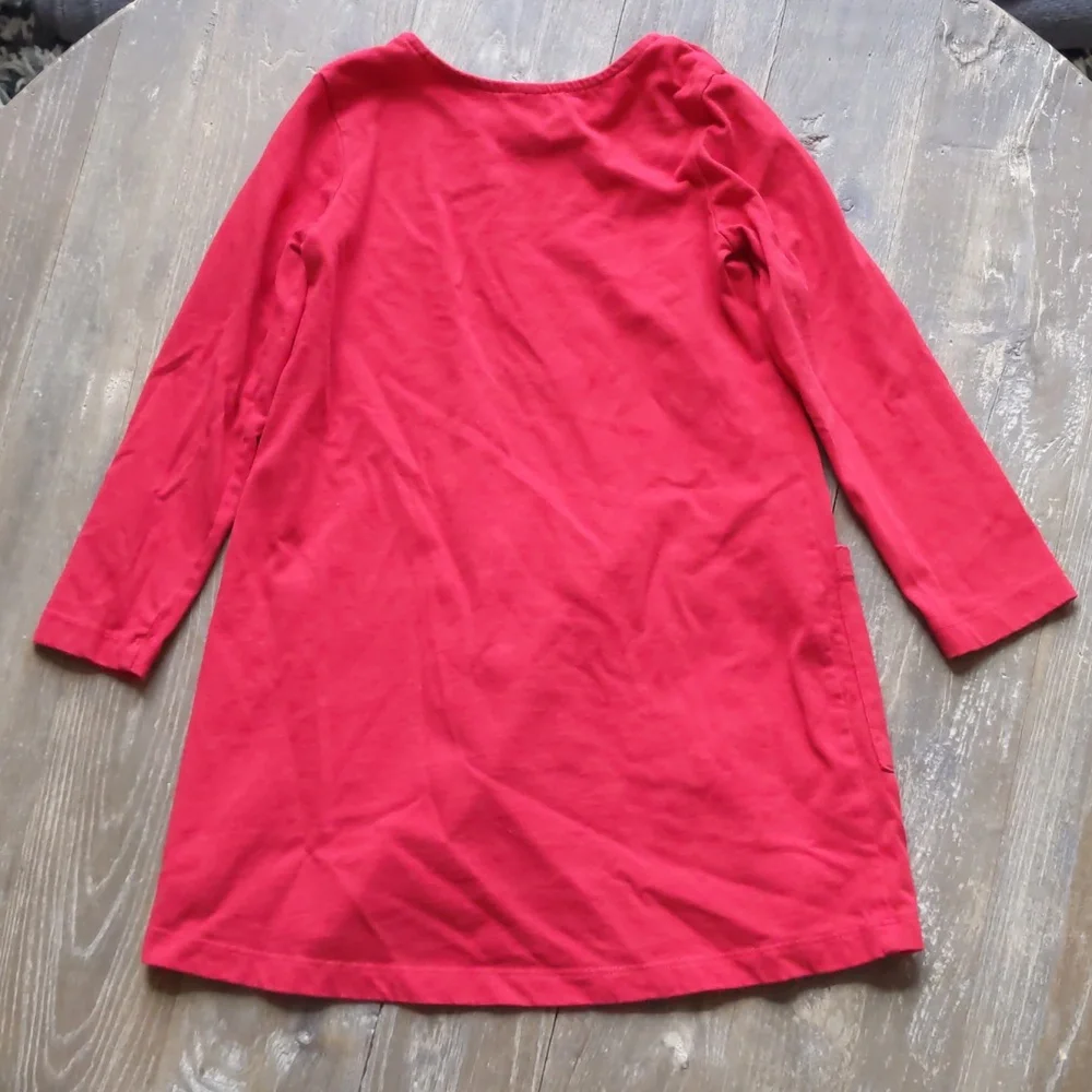 Size 5 Hanna Andersson red deer cotton long sleeve dress with pockets